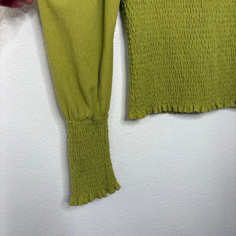Anthropologie Smocked Puff Sleeve Top Lime Green Chartreuse Textured Blouse M
